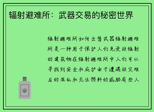 辐射避难所：武器交易的秘密世界